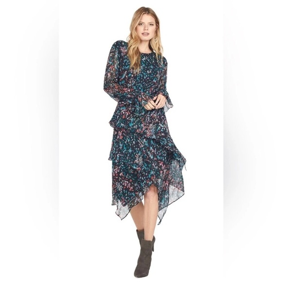 IRO Pink and Blue Asymmetrical Ruched Long Sleeve Dress size 36 - Picture 4 of 11